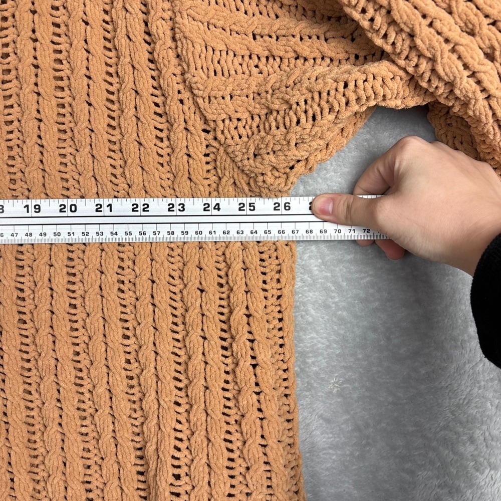 Aerie Chenille Cable Knit Quarter Zip Sweater Camel Brown Large Womens Cozy - Picture 3 of 6